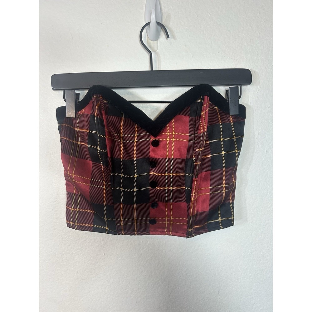 NWT Victoria Secert Gold Label Silk Plaid Strapless Corset Small Velvet VTG - Picture 2 of 6